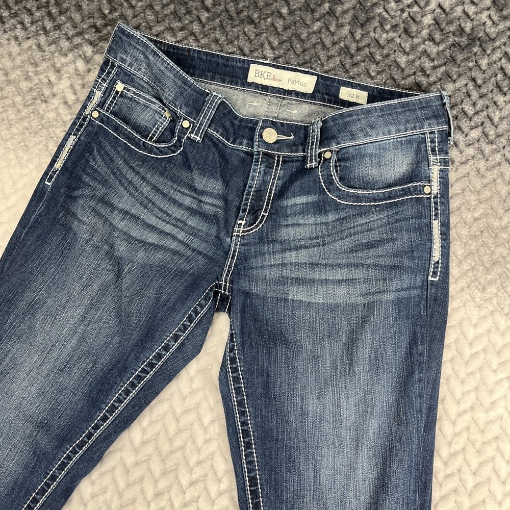 BKE Payton Jeans Womens '32R' Dark Wash Denim Slim Boot Thick Stitch Y2K 34x31" - Picture 2 of 16